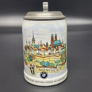 BMW Bayerische Motoren Werke AG. Munchen German Ceramic Stein Lidded Breweriana